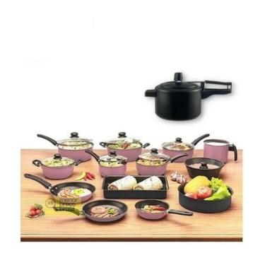 Imagem de Kit 13 Panelas Completo Rose Teflon Com Panela De Pressão