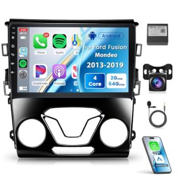 Imagem de Rádio estéreo Android 2 + 64 G para Ford Fusion Mondeo 2013-2019 sem fio Carplay Android Auto, unidade de cabeça de tela sensível ao toque de 23 cm com navegação GPS, Bluetooth, espelho, Wi-Fi, FM/RDS