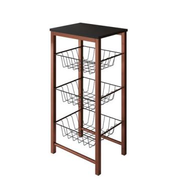 Imagem de Fruteira de Chão Cozinha Montada Aço Cobre Tampo Preto Cesto Preto Rom