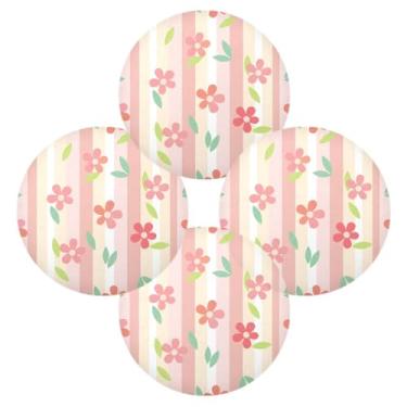 Imagem de Wassud Jogo americano conjunto de 4 tapetes de mesa redondos com listras de flores para cozinha e jantar tapetes laváveis resistentes ao calor decoração de mesa 39 cm