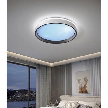 Imagem de Luminária de teto LED redonda moderna para quarto, semi-embutida, design azul céu limpo, dimerizável, ideal para sala de estar, escritório, quarto ou sala de estudos (40cm)