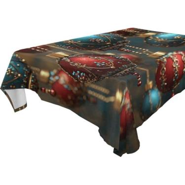 Imagem de Blueangle Toalha de mesa de bola de Natal – Toalha de mesa retangular de poliéster impermeável e resistente a manchas para ambientes internos e externos, 137 x 183 cm (73)