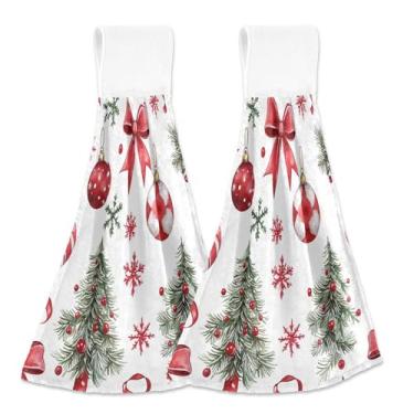 Imagem de Blueangle 2 peças de toalhas de gravata penduradas com laços vermelhos toalha de mão de cozinha absorvente de veludo coral macio pano de pano para cozinha e banheiro (432)