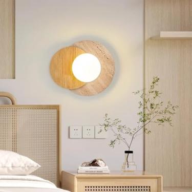 Imagem de Luminária de parede criativa em travertino amarelo, estilo wabi-sabi, com design vintage em madeira, ideal para ambientes internos como quarto, sala de estar, hall de entrada, corredor, sala