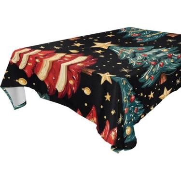 Imagem de Blueangle Toalha de mesa com desenho animado de árvores de Natal – Toalha de mesa retangular de poliéster impermeável e resistente a manchas para ambientes internos e externos, 152 x 228 cm (579)