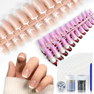 Imagem de 10 unidades de unhas curtas de pressão, mistas cores vermelhas e roxas, unhas postiças para salão de beleza, unhas francesas de nudez natural, presentes diários para mulheres e meninas com abas