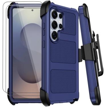 Imagem de Capa para Samsung Galaxy S25 Ultra com clipe de cinto, capas de telefone defensoras antiqueda à prova de choque de grau militar, 2 películas protetoras resistentes e resistentes (azul)