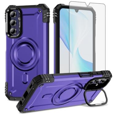 Imagem de Furiet Capa de celular para Samsung Galaxy A15 5G/4G e protetor de tela de vidro temperado protetor de tela rígido de 2 camadas Defender carregamento sem fio Magsafe Kickstand à prova de choque de