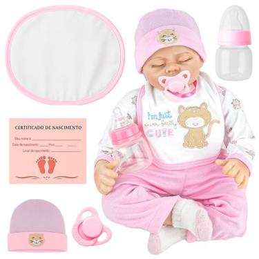 Imagem de Bebe Reborn Kiki Deitada Soninho Completo Com Acessórios Chupeta Mamad
