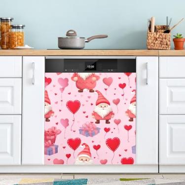 Imagem de ATTX Capa magnética para lava-louças Red Hearts Gnomo | Adesivo decorativo de eletrodomésticos de 58,4 cm x 66 cm para armários domésticos e eletrodomésticos #35