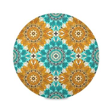 Imagem de Wassud Jogo americano mandala tapetes de mesa redondos para cozinha e jantar tapetes laváveis resistentes ao calor decoração de mesa 39 cm