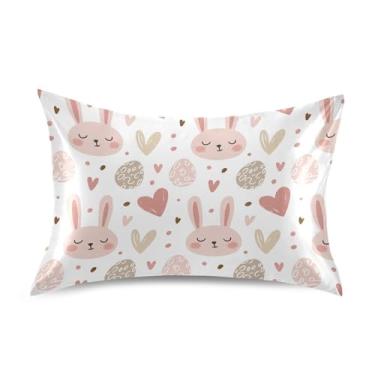 Imagem de Wassud Fronha de cetim com cara de coelho para cabelo e pele, fronhas de seda lisa, tamanho queen, respirável, com fecho de envelope