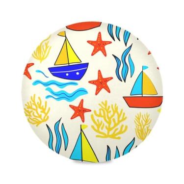 Imagem de Wassud Jogo americano, barcos, estrela-do-mar, tapetes redondos para cozinha e jantar, tapetes laváveis e resistentes ao calor, decoração de mesa 39 cm