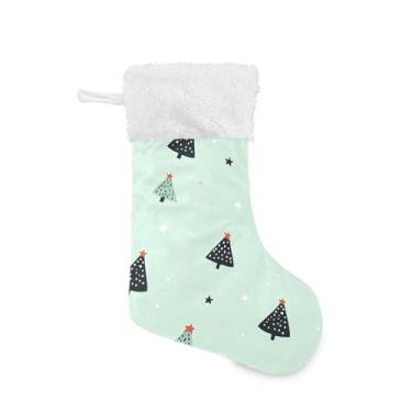 Imagem de Wassud Meias de Natal com estrela de árvore de Natal grandes meias de Natal 45,7 cm com punho branco pendurado decoração de férias pacote com 2