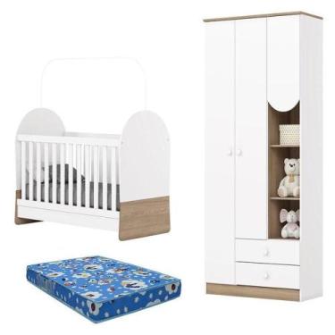 Imagem de Guarda Roupa 3 Portas E Berço Mini Cama Magia Branco Jequitibá Com Col