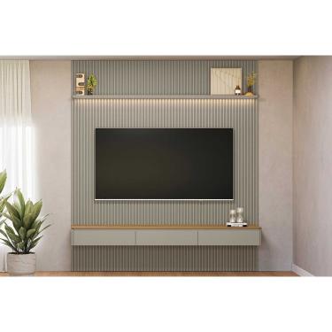 Imagem de Home p/ TV até 85 Pol Modular 2.2 Ripado c/ 2 Portas 1 Prat. 219x250cm Tauari/Gris Fosc...