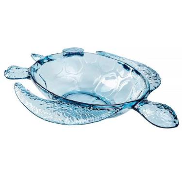 Imagem de Saladeira Acrílico Formato Tartaruga Azul 45,5x37x9,5cm 50220 - EntreC