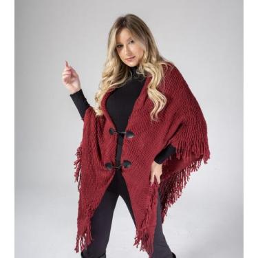 Imagem de  poncho susie croche único feminino - Susie Modas, Vinho, Único, 10 un