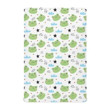 Imagem de SEHANY Lençol de berço de sapo fofo para meninos e meninas, macio, respirável, elástico, lençol com elástico padrão para bebês de 27 x 99 cm