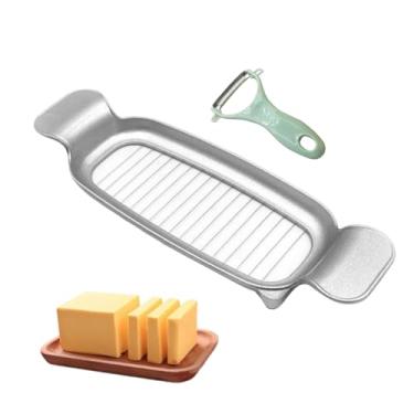 Imagem de 1 cortador de fatia de manteiga e queijo, aço inoxidável, multiuso, cortador de manteiga e queijo com alça ergonômica e cabo portátil para bloquear queijos e assar frutas