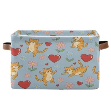 Imagem de Wassud Caixa de armazenamento de lona para gatos dançantes com alças, cestas organizadoras dobráveis para armário, banheiro e decoração de casa, 1 pacote
