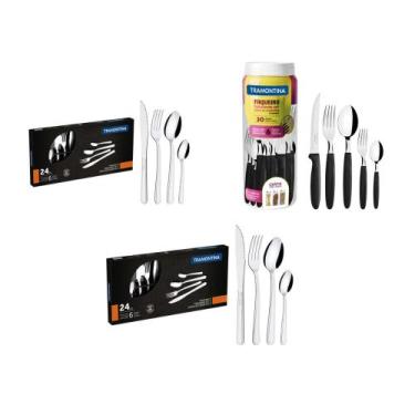 Imagem de KIT - 1 Faqueiro Inox 30 Peças Ipanema Preto + 2 Faqueiros Inox 24pç -