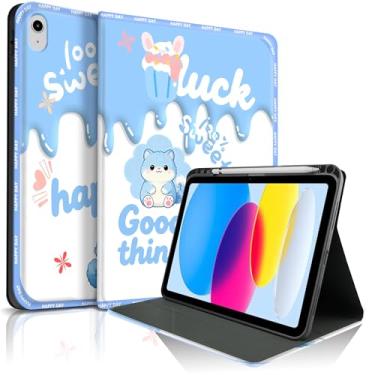 Imagem de Lyforaz Capa para iPad 11th (A16) 27.9 cm 2025/10ª geração 27.7 cm 2022, gato fofo chique elegante bolo doce estética design capa protetora com suporte para lápis, antiderrapante, à prova de choque
