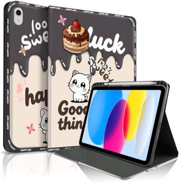 Imagem de Lyforaz Capa para iPad 11th (A16) 27.9 cm 2025/10ª geração 27.7 cm 2022, gato fofo chique elegante bolo doce estética design capa protetora com suporte para lápis, antiderrapante, à prova de choque