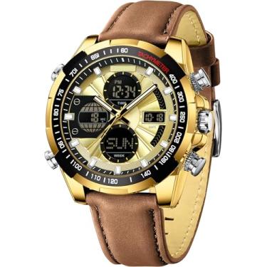 Imagem de findtime Relógio masculino digital militar, pulseira de couro, caixa de liga metálica, à prova d'água, relógio analógico, vestido de luxo, relógio de pulso de designer esportivo, relógio de pulso