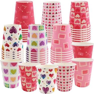 Imagem de ceiba tree Copos de papel descartáveis para Dia dos Namorados, 48 peças, suprimentos para bebidas de festa, 255 g, dia dos namorados, para café, chá, bebida, com design de coração vermelho rosa