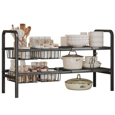 Imagem de Dazioter Organizador e armazenamento sob a pia prateleiras expansíveis de 2 camadas para armário de cozinha com 4 cestas e 4 painéis para prateleira de balcão de banheiro despensa