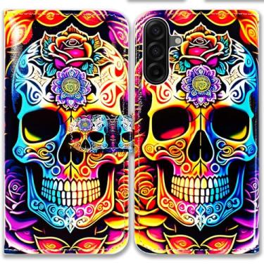Imagem de Bcov Capa para Galaxy A17 5G, capa carteira de couro com flores de caveira mandala colorida com suporte para cartão com suporte para cartão para Samsung Galaxy A17 5G