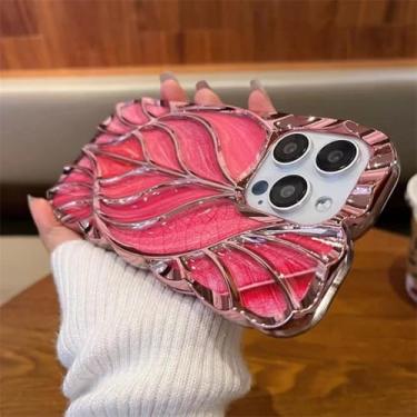 Imagem de HTVJFX Capa protetora de silicone macio para iPhone 16, com revestimento luxuoso e colorido, estilo folha, (para iPhone 16/rosa)