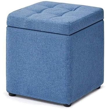 Imagem de Banco para pés otomano de armazenamento de linho - Banco de sapato de madeira maciça e apoio para os pés para sala de estar, banquinho cinza estofado de tecido, assento elegante para sofá