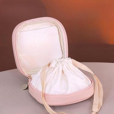 Imagem de Bolsa de joias com cordão, bolsa organizadora de joias de veludo para brincos, anéis, colares, estojo portátil de viagem (rosa)