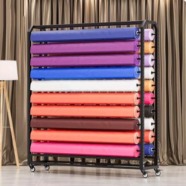 Imagem de Rack de armazenamento de rolo de tecido resistente com haste ajustável, organizador móvel de aço para vinil, couro, película de janela e rolos de papel de parede – Solução durável e versátil