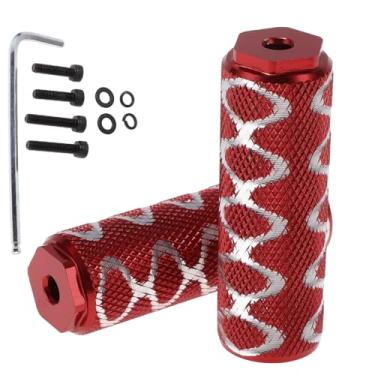 Imagem de INFINAUTO 1 conjunto de pinos de bicicleta antiderrapantes de liga de alumínio 7,6 cm de comprimento com textura circular para bancos traseiros de bicicleta Pegs de ciclismo eixos M6 vermelho