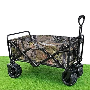 Imagem de U5GAAALPPQ9 Carroça dobrável, capacidade de 80 kg, carrinho de jardim portátil, vagão de acampamento - para praia, jardim, piquenique, carrinho de compras resistente (verde camuflagem) (verde