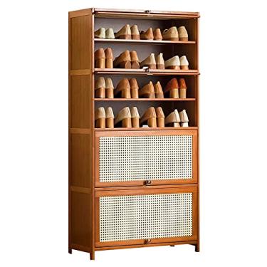 Imagem de Armário de sapatos de bambu com portas de vime moderno organizador de armazenamento de sapatos de entrada para corredor, banheiro, cozinha, armário de sapato, armário de armazenamento de sapatos