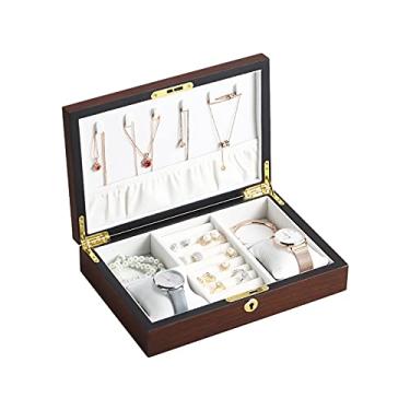 Imagem de Estojo de maquiagem organizador grande caixa de joias de madeira colar de veludo brincos caixa de armazenamento de joias caixa de armazenamento de joias