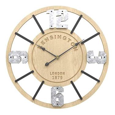 Imagem de Relógio de parede silencioso criativo de madeira estilo nórdico relógio de parede sala de estar relógio de estudo relógio mudo antigo bege 19,7 polegadas