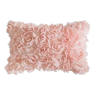 Imagem de MIULEE Capa de almofada decorativa com flor rosa 3D, romântica, estéreo, chiffon, primavera, estética, lisa, para meninas, mulheres, namorada, sofá, decoração de quarto, 30 x 50 cm, rosa pêssego