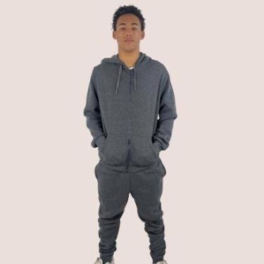 Imagem de Conjunto Moletom Liso Em Algodão Cotton Blusa Canguru E Calça-Masculino