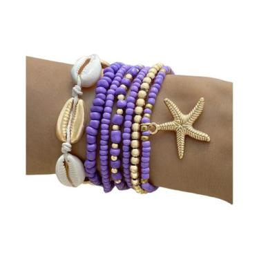 Imagem de Conjunto De Pulseiras Boho Femininas De Verão Com Estrela-do-mar, 7 Pe