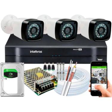 Imagem de Kit Cftv 3 Cameras Segurança 1080p Full Hd Dvr Intelbras 1tb