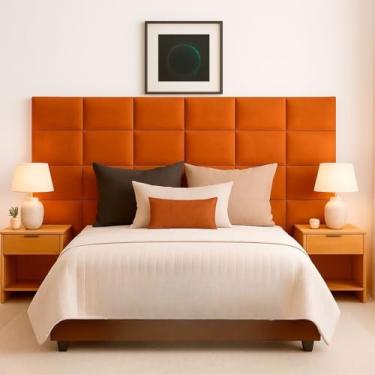 Imagem de Cabeceira Estofada Modular Autocolante 40x30cm Kit 10 Peças para Cama Box Casal Queen King(Terra-Cota,QUEEN SIMPLES - 8 MÓDULOS)