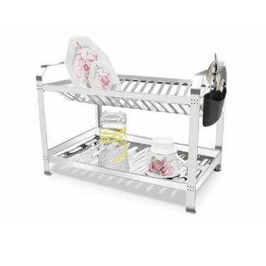 Imagem de Escorredor De Louças Aço Inox 16 Pratos Com Porta Talheres Plástico - 