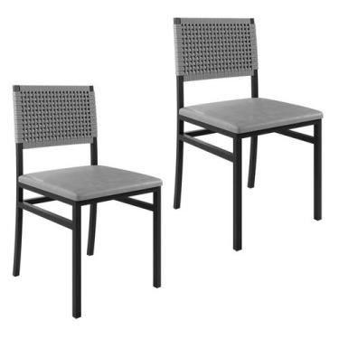Imagem de Kit 2 Cadeiras para Sala de Jantar com Encosto em Corda Náutica Madri 