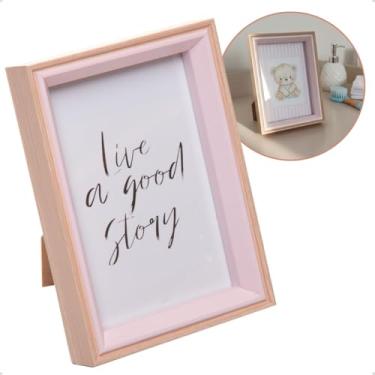 Imagem de Porta Retrato Decorativo de MDF 10x15cm com Vidro (Rosa)