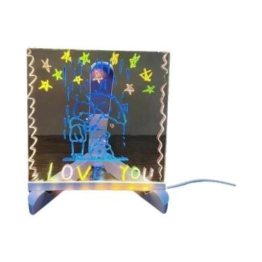 Imagem de Luminária De Mesa Infantil USB LED Com Quadro De Mensagens Acrílico Ap